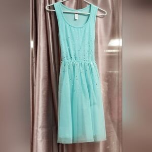 Aqua Blue Sleeveless Scoop Neck Sundress for Weddings